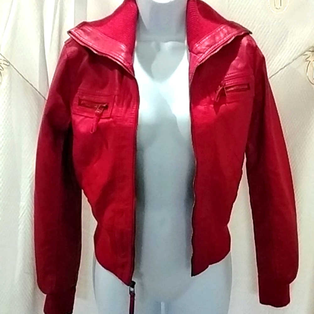 Ashley Red Faux Leather Bomber Jacket